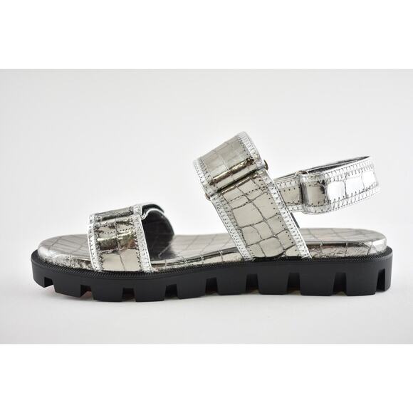 Christian Louboutin Lock Cool Flat Silver Strap Black Platform Dad Sandal 37.5 - Picture 9 of 12